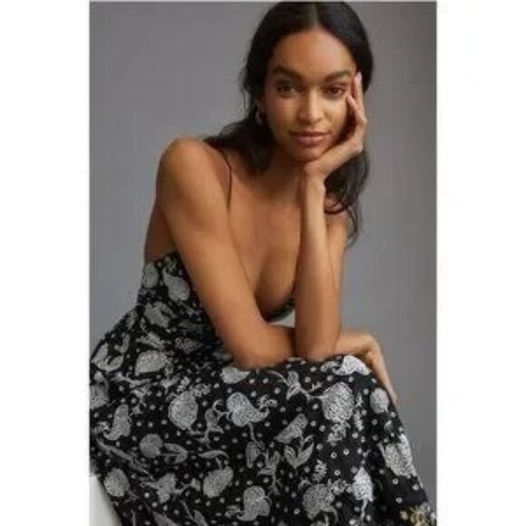 Anthropologie Maeve Embroidered Midi Dress Black Floral Bee Print NEWwtags Small - Picture 4 of 7